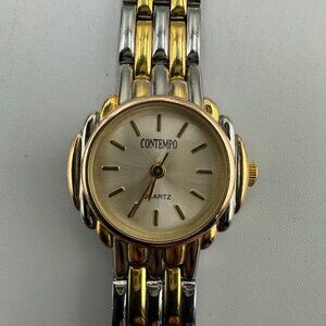 3/$30 Vintage Contempo Watch Women Silver Gold Round 23MM Case Works 6.5"